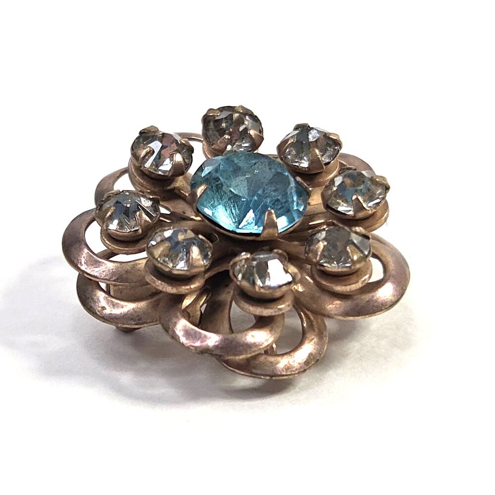 Vintage Multi Layer Copper Flower Rhinestone Brooch - Picture 7 of 8